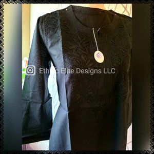 Black Lucknowi Handmade Chikankari Kurti - Monotone Embroidered Cotton Kurti Set